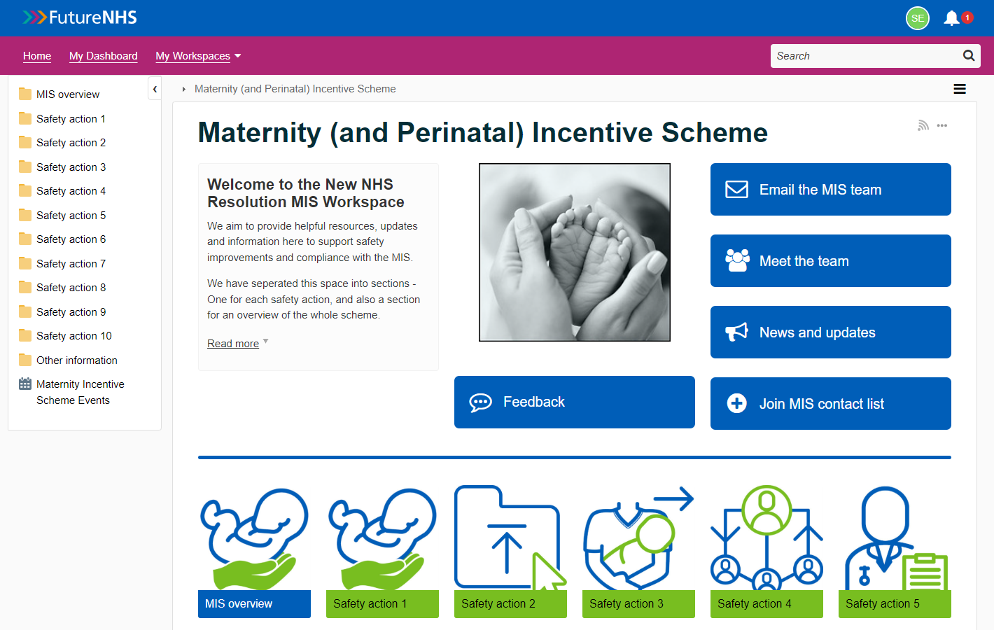 Screenshot of the Maternity Incentive Scheme page on FutureNHS